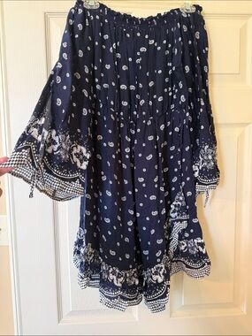 Dex Navy Blue and White Off-Shoulder Mini Dress
